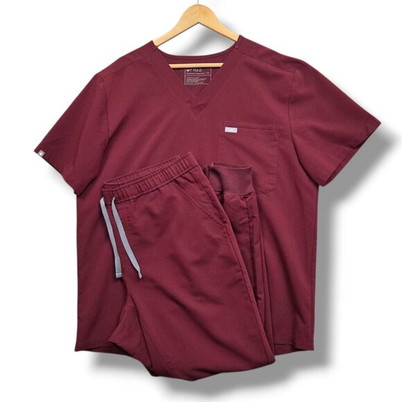 Figs Leon Leon Top Tansen Jogger Scrub Set Mens XL Burgundy - Picture 1 of 12